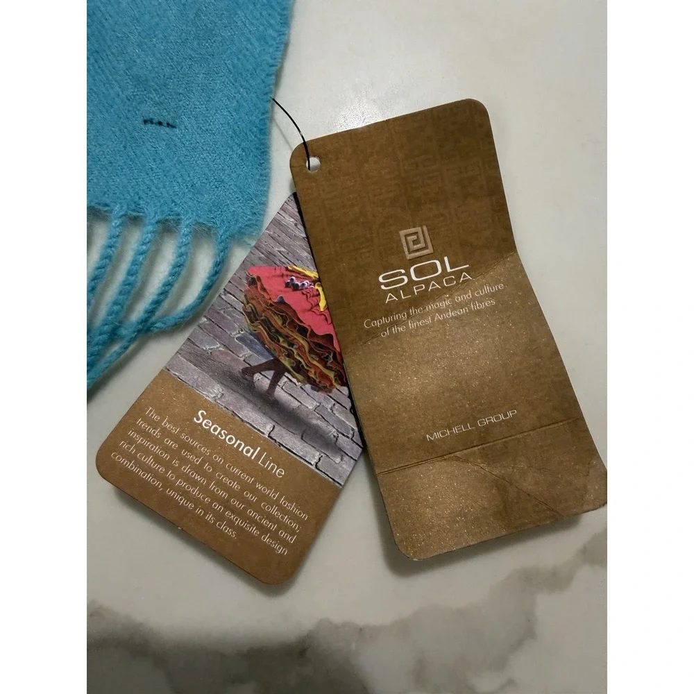 Sol 100% Baby Alpaca Fringe Brushed Scarf Turquoise NWT!